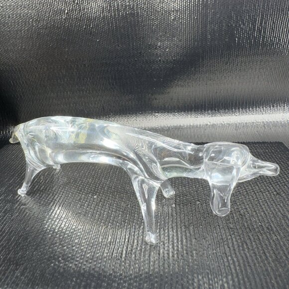Vintage Clear Hand blown Art Glass Dachshund Wiener Dog Figurine Delicate Figure - Picture 10 of 11